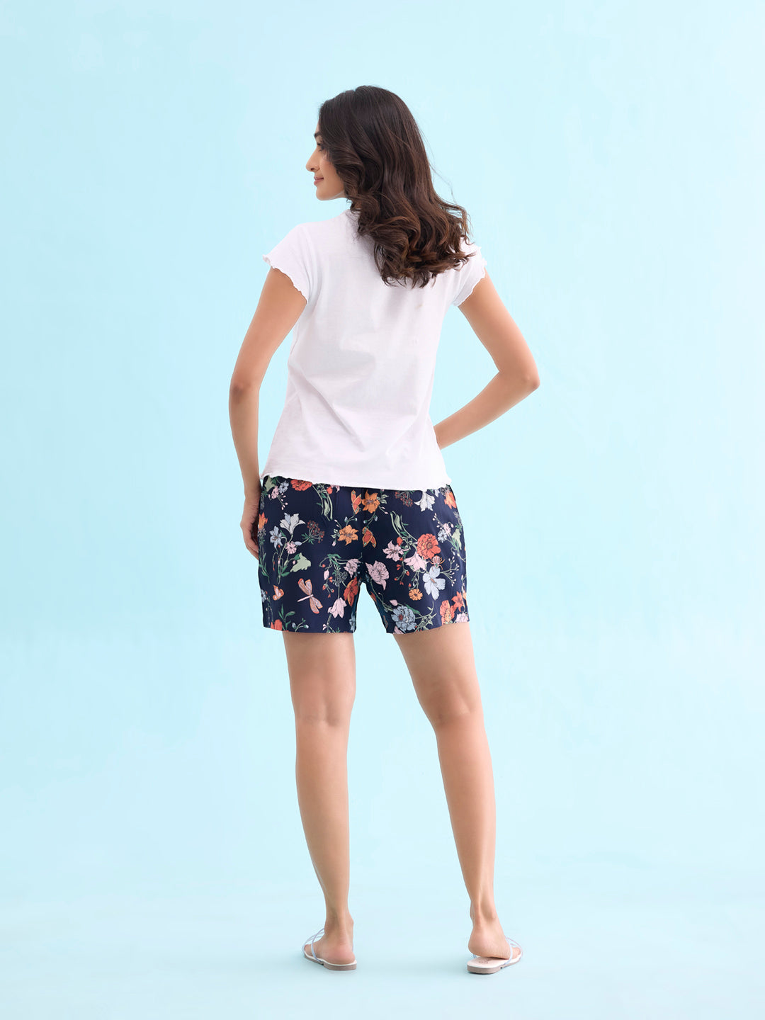 Navy Woven Viscose Printed Lounge Shorts