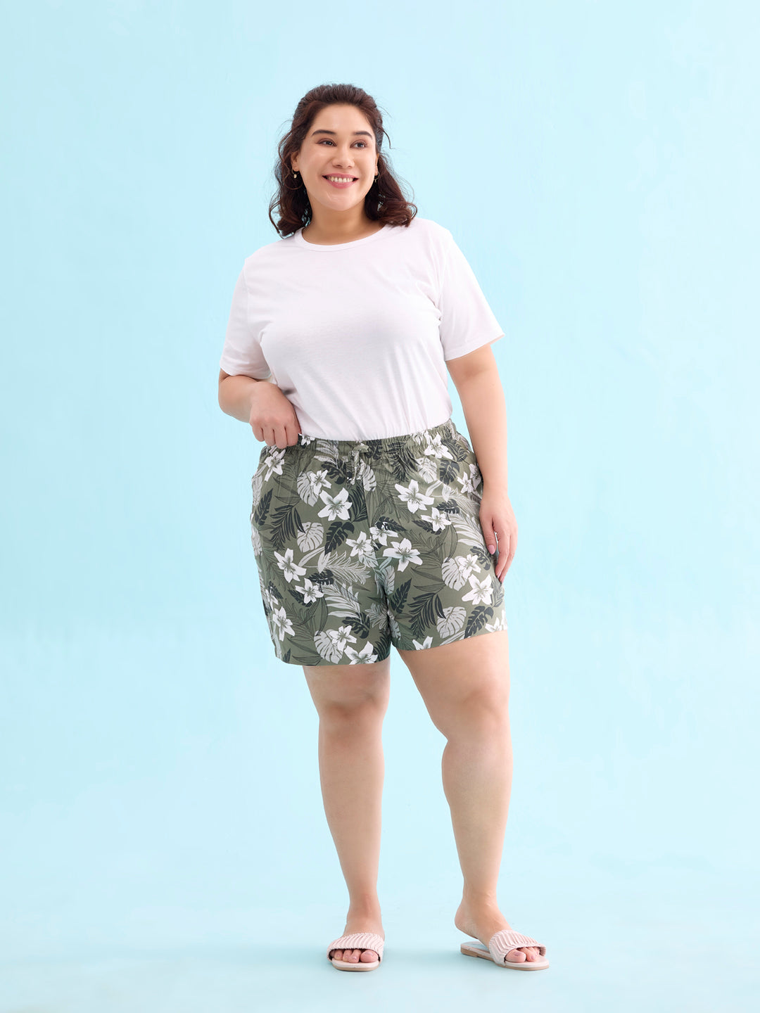 Olive Woven Viscose Printed Lounge Shorts