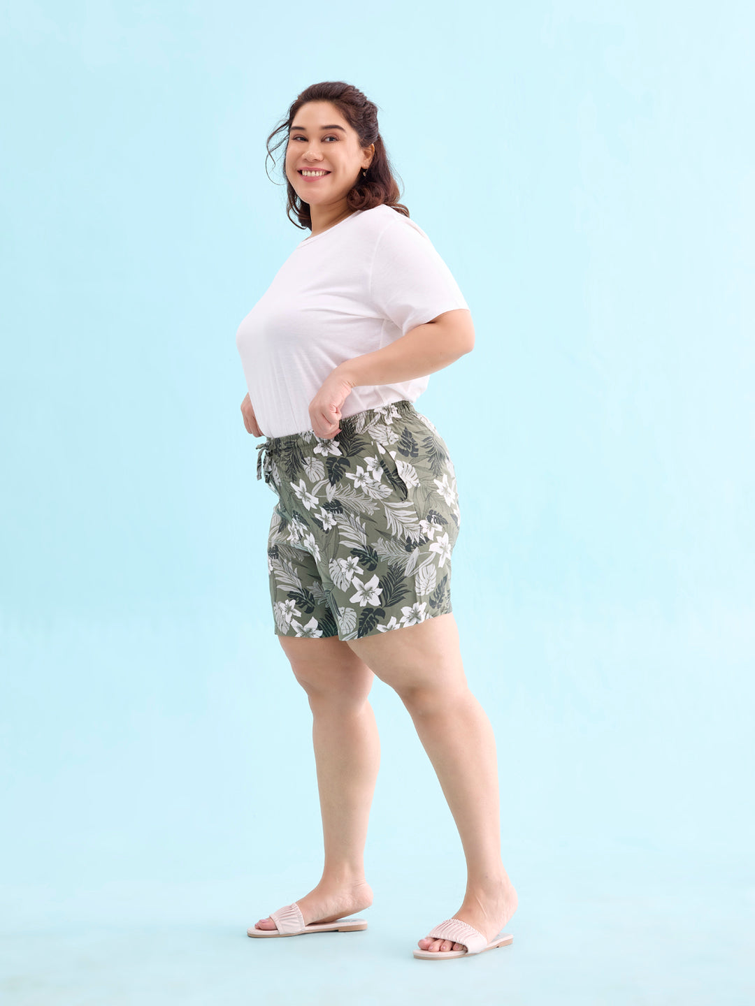 Olive Woven Viscose Printed Lounge Shorts