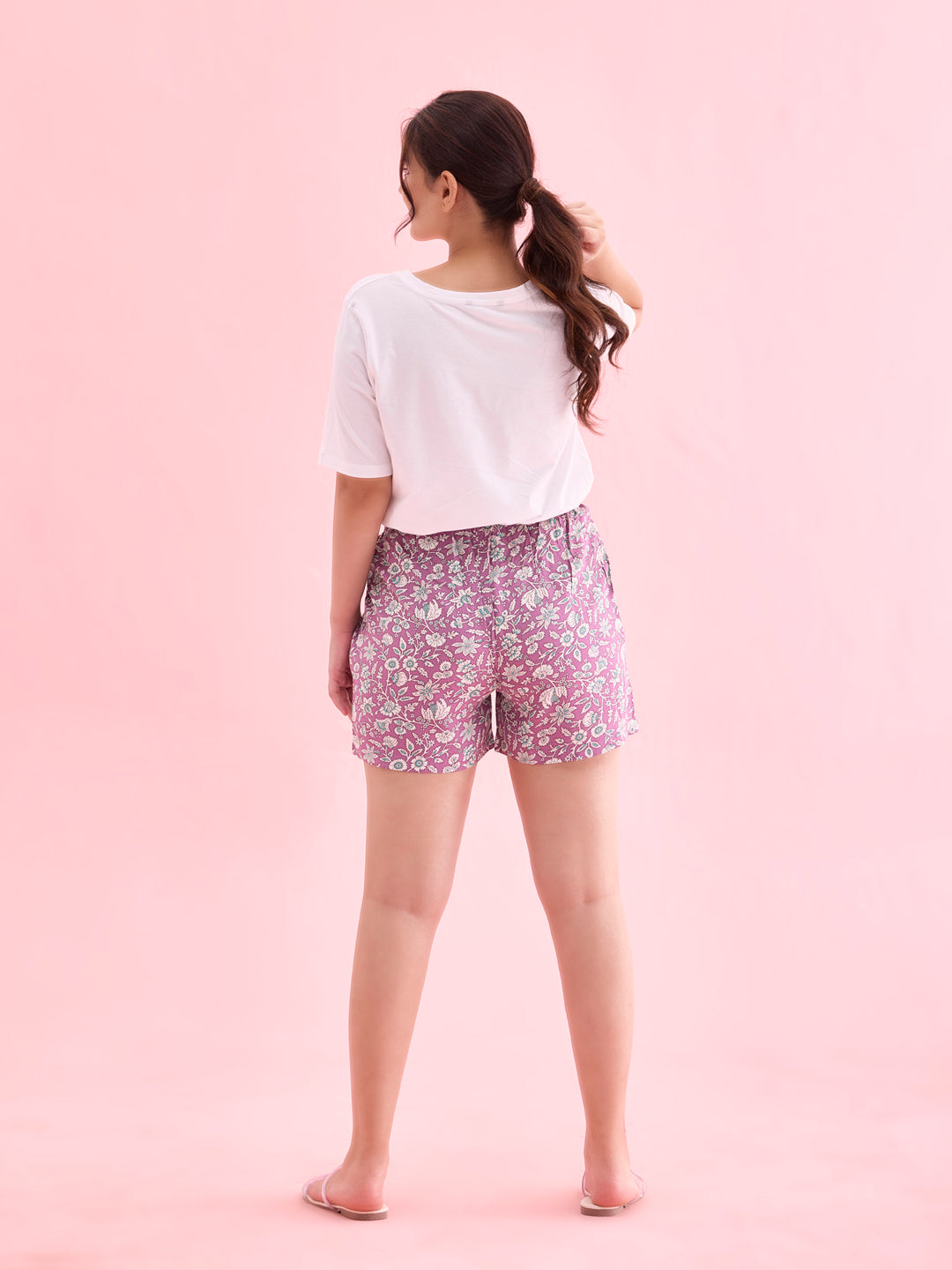 Purple Woven Viscose Printed Lounge Shorts