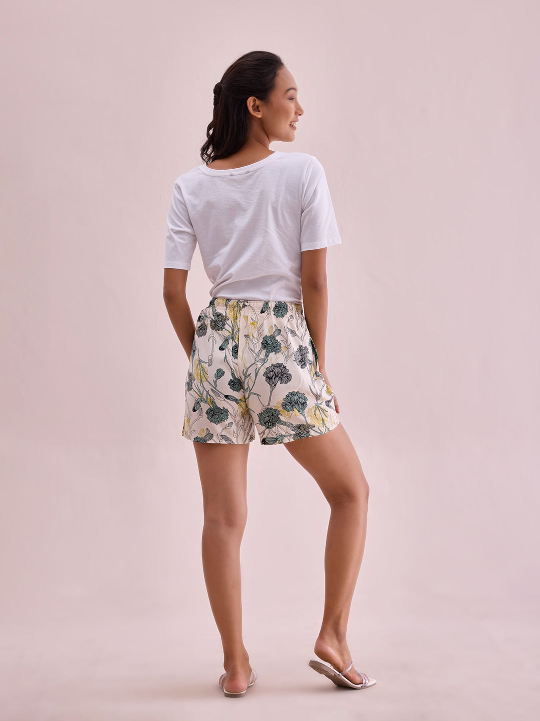 White Woven Viscose Printed Lounge Shorts