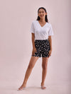 Black Cotton Knit Printed Lounge Shorts