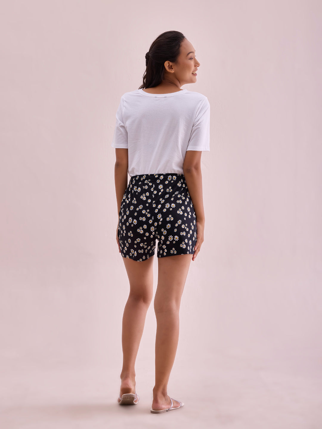 Black Cotton Knit Printed Lounge Shorts