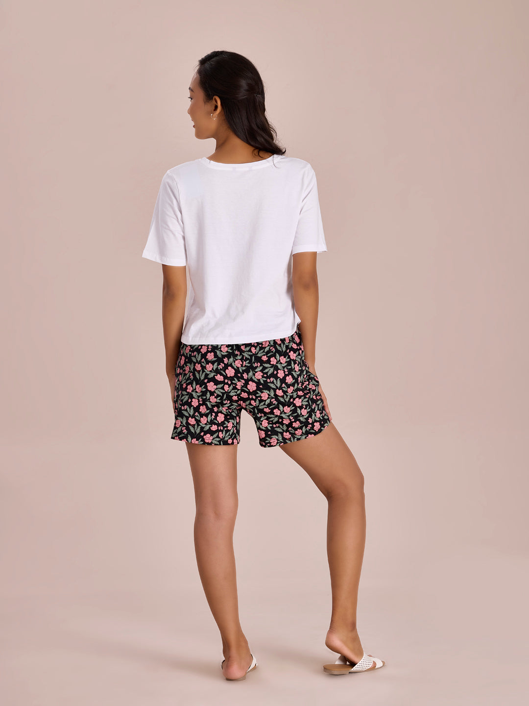 Black Cotton Knit Printed Lounge Shorts