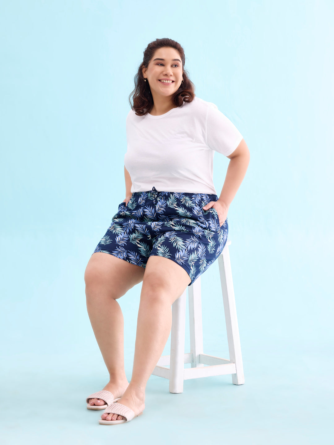 Navy Cotton Knit Printed Lounge Shorts