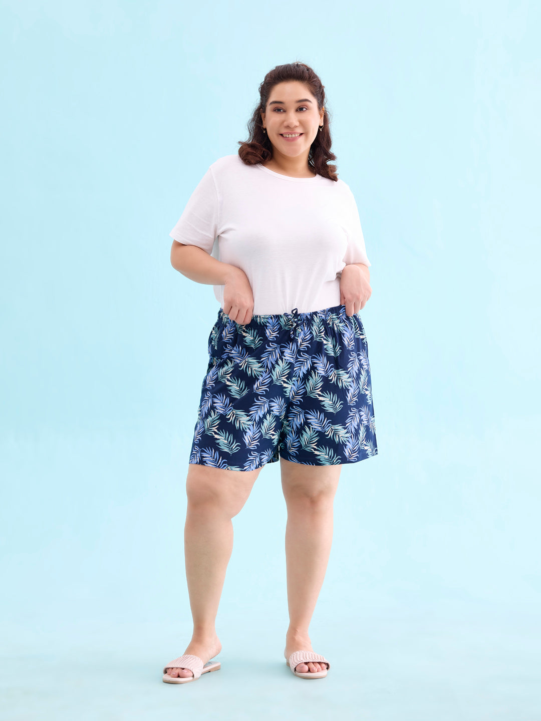 Navy Cotton Knit Printed Lounge Shorts