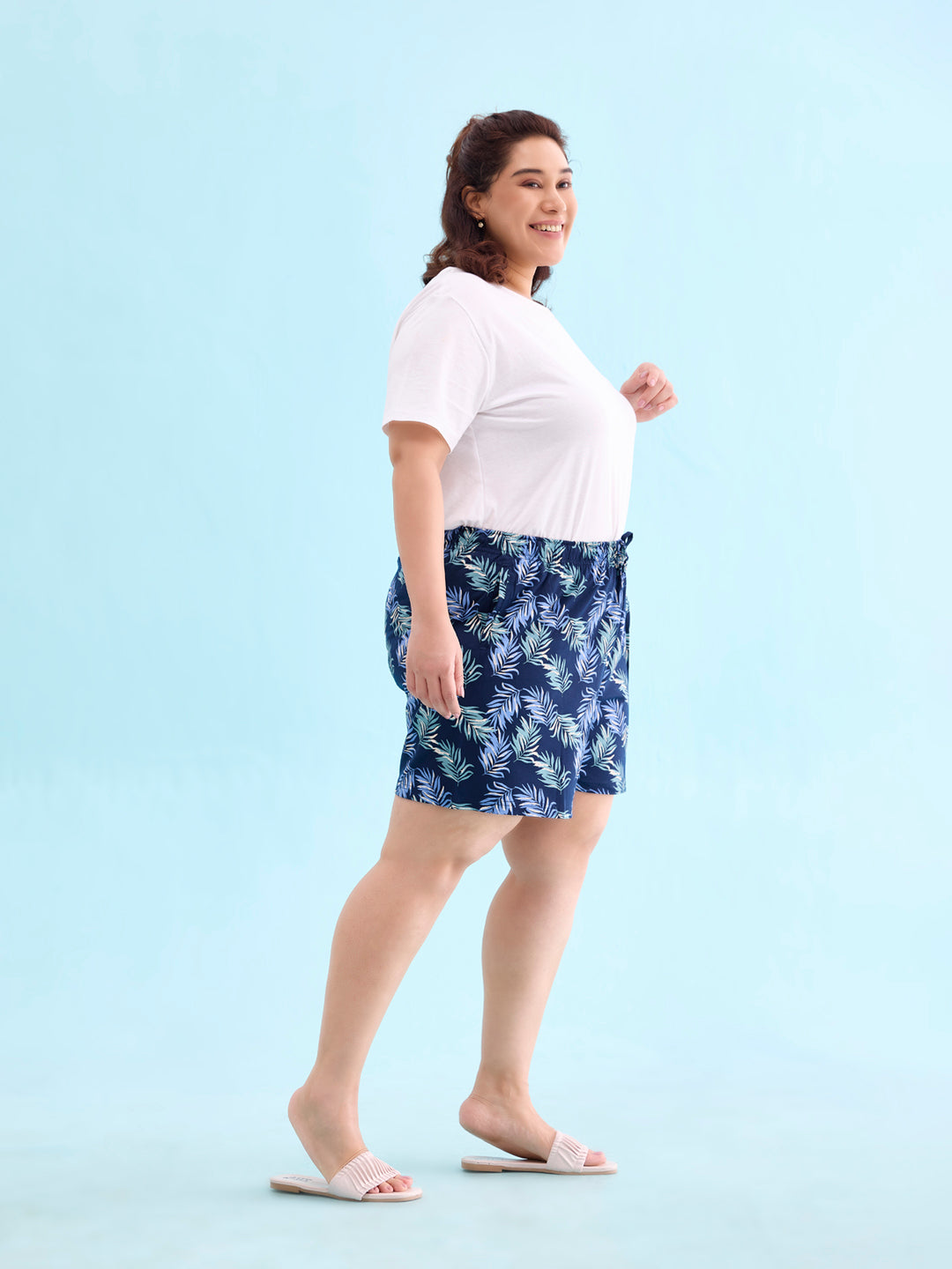 Navy Cotton Knit Printed Lounge Shorts