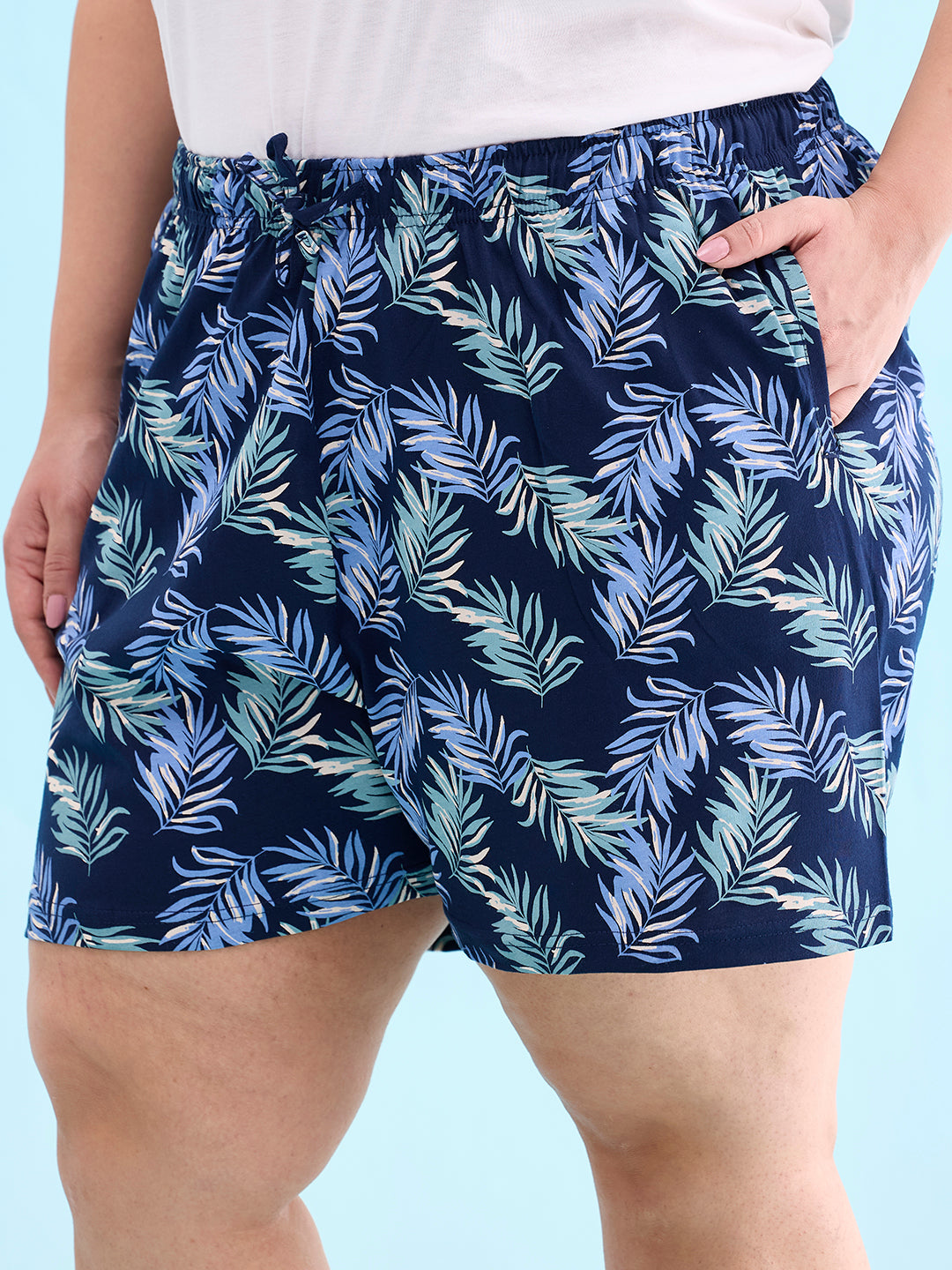 Navy Cotton Knit Printed Lounge Shorts