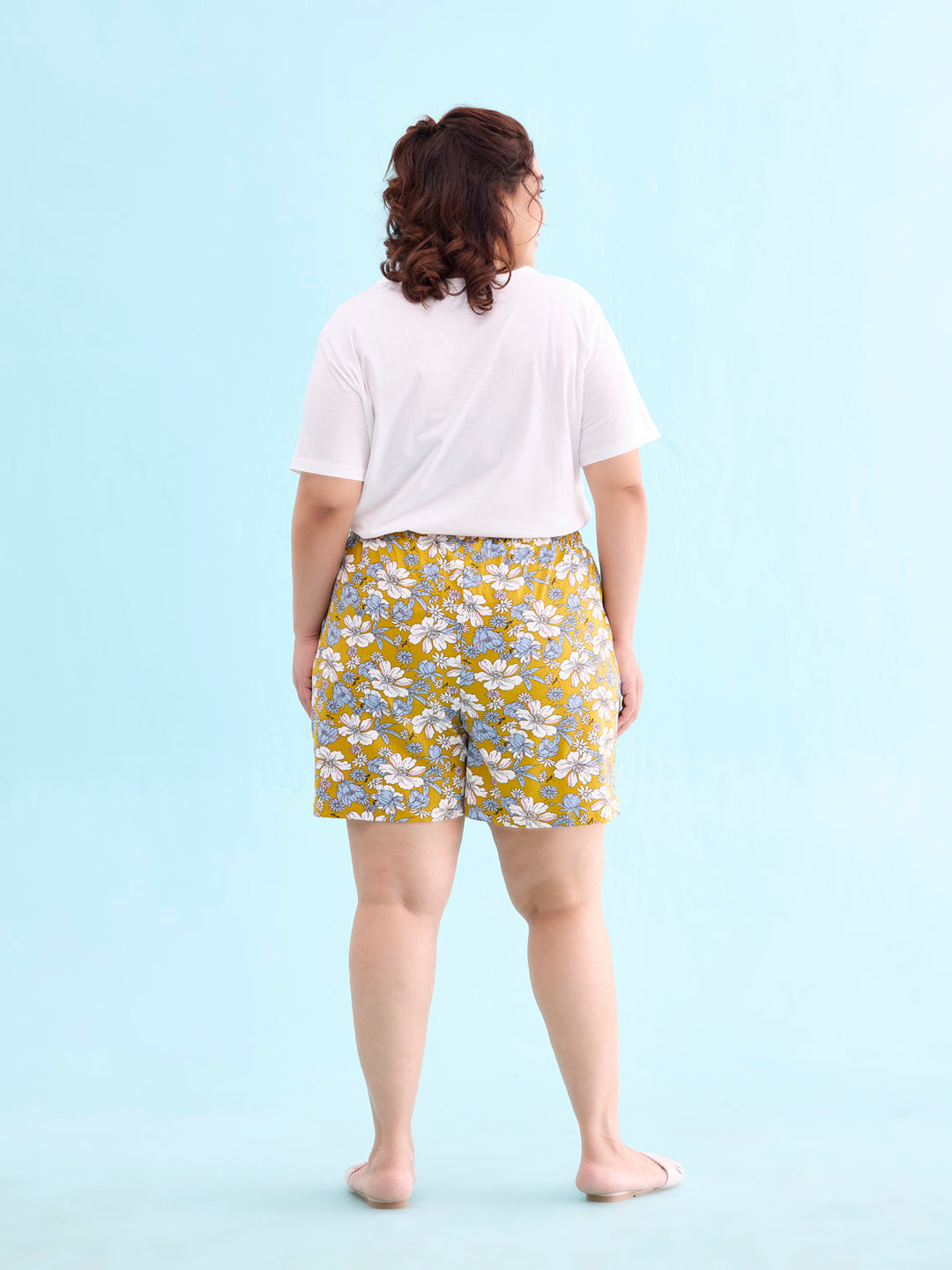 Yellow Cotton Knit Printed Lounge Shorts