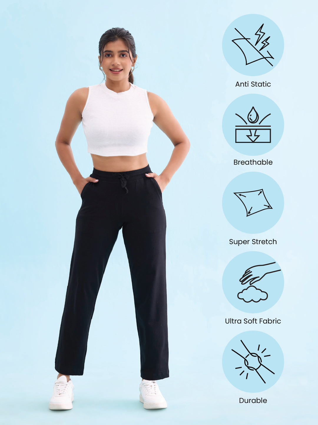 Black Cotton Stretch Track Pant