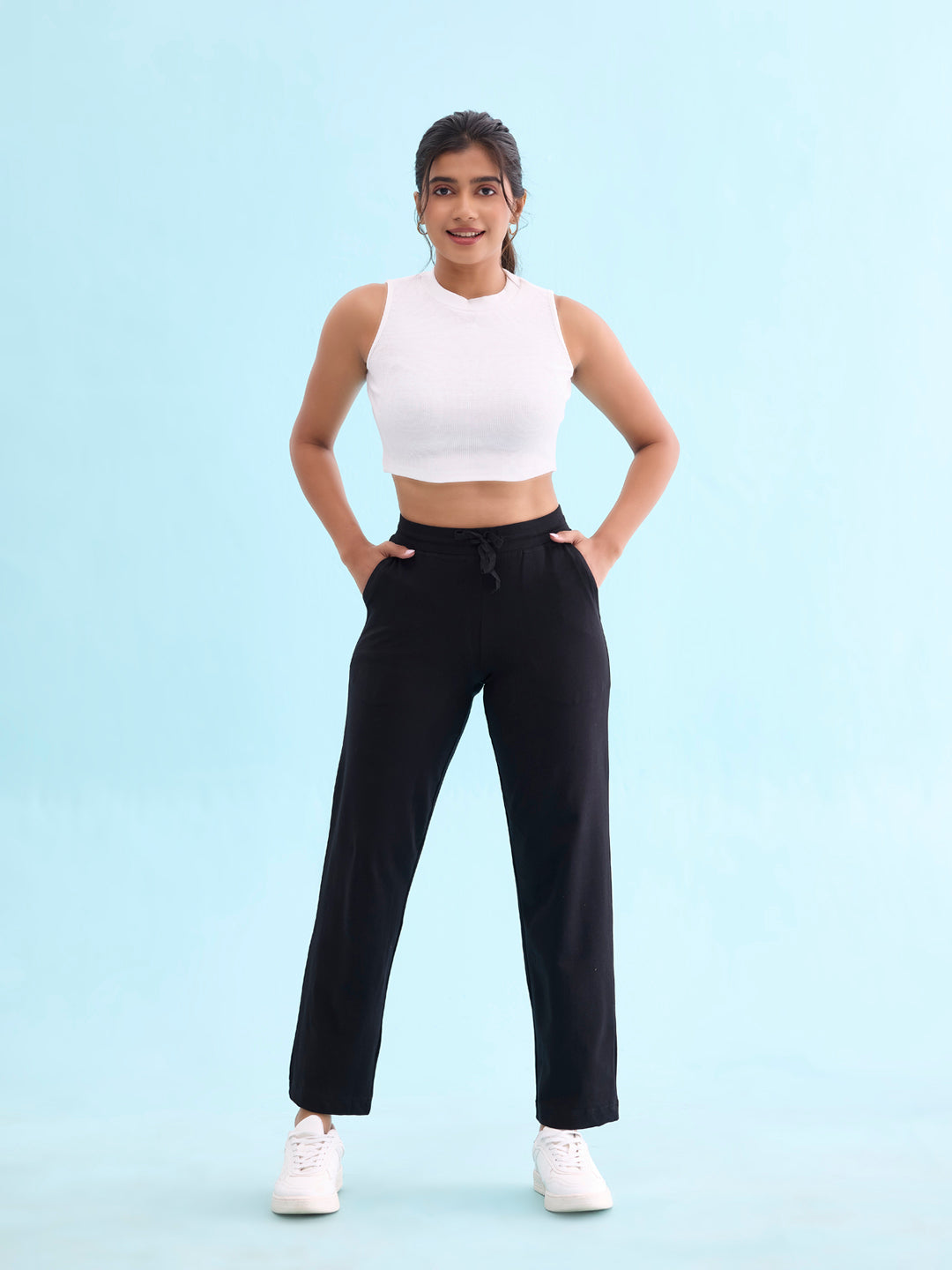 Black Cotton Stretch Track Pant