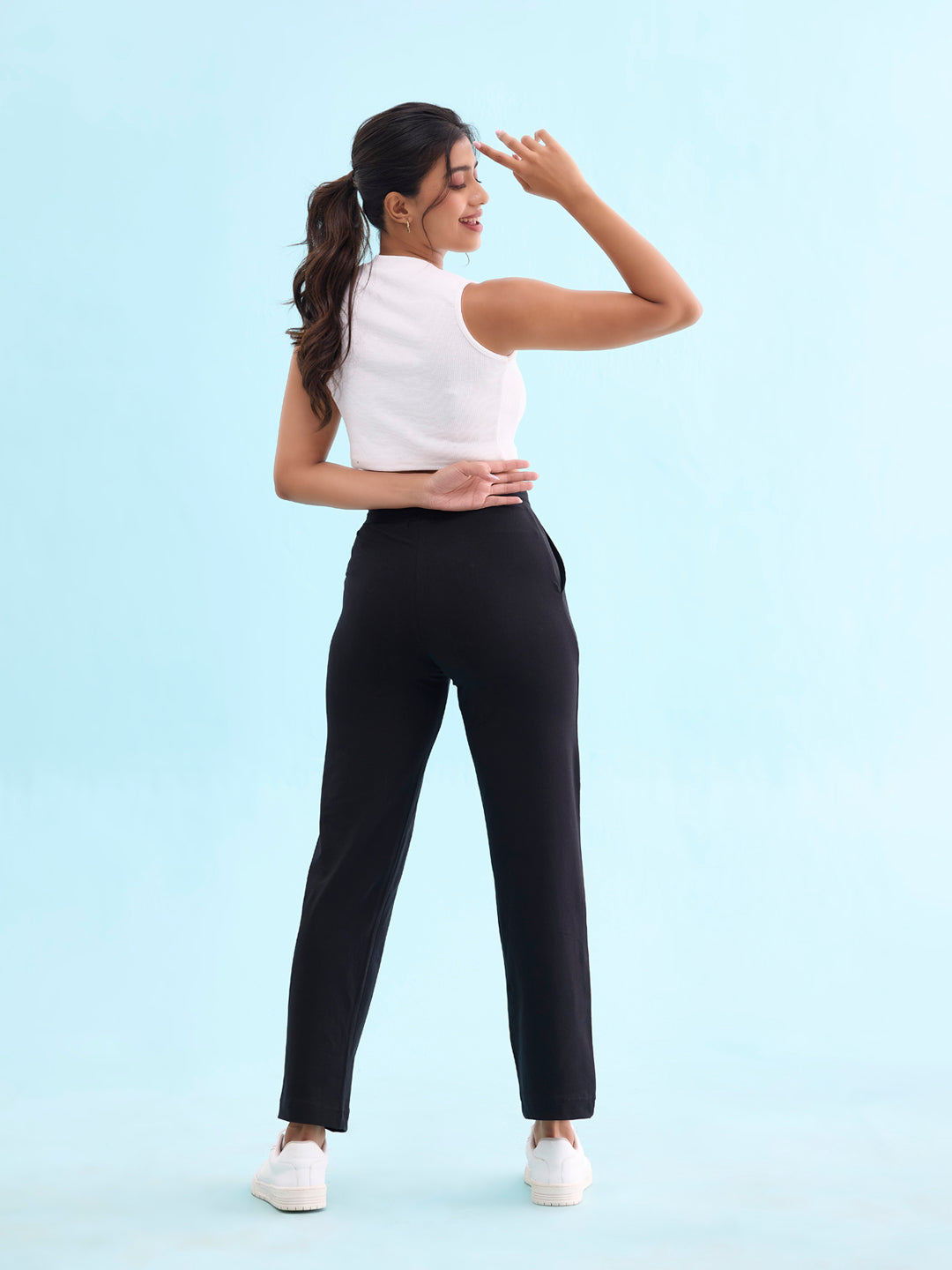 Black Cotton Stretch Track Pant