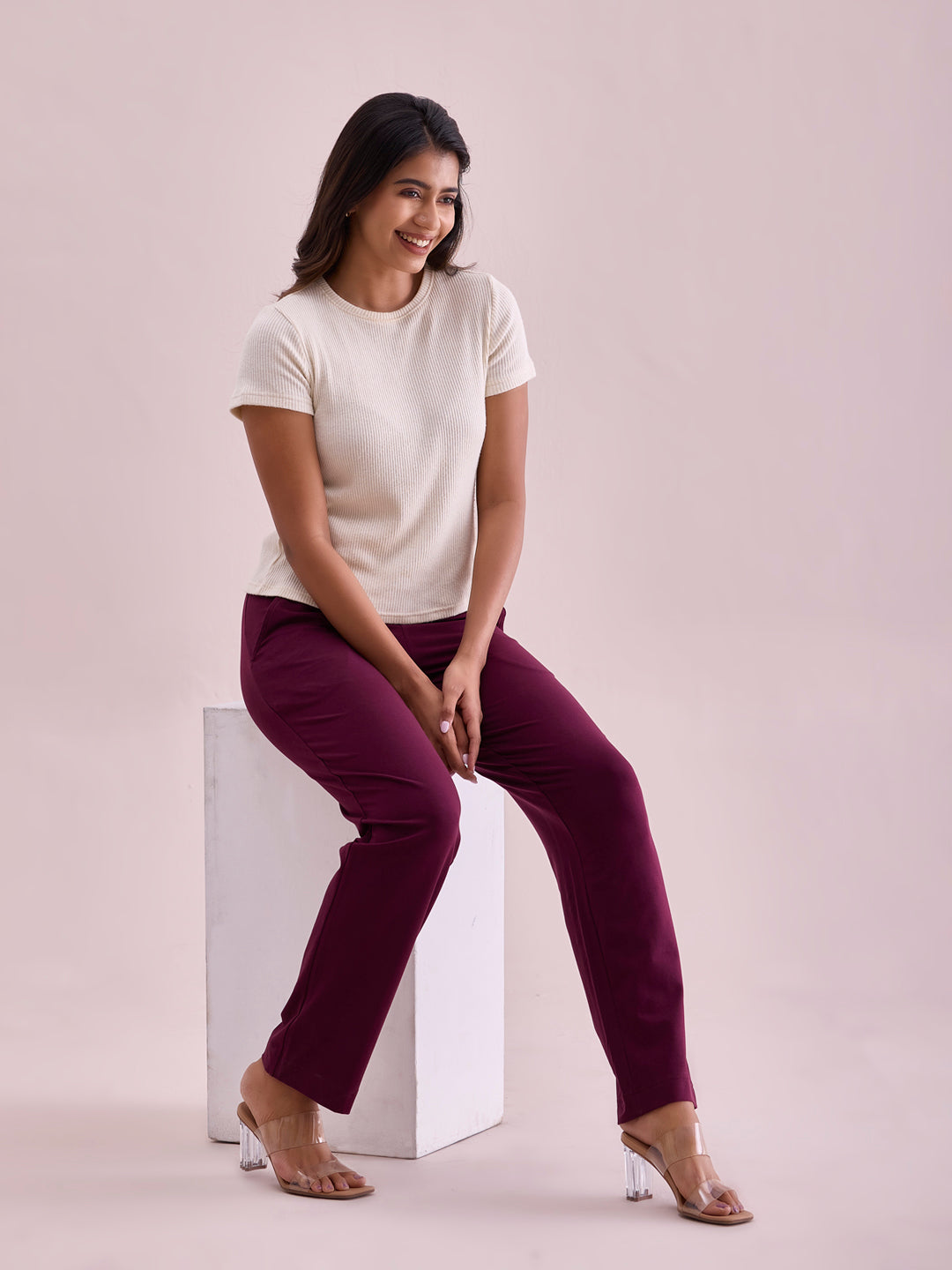 Wine Cotton Stretch Track Pant