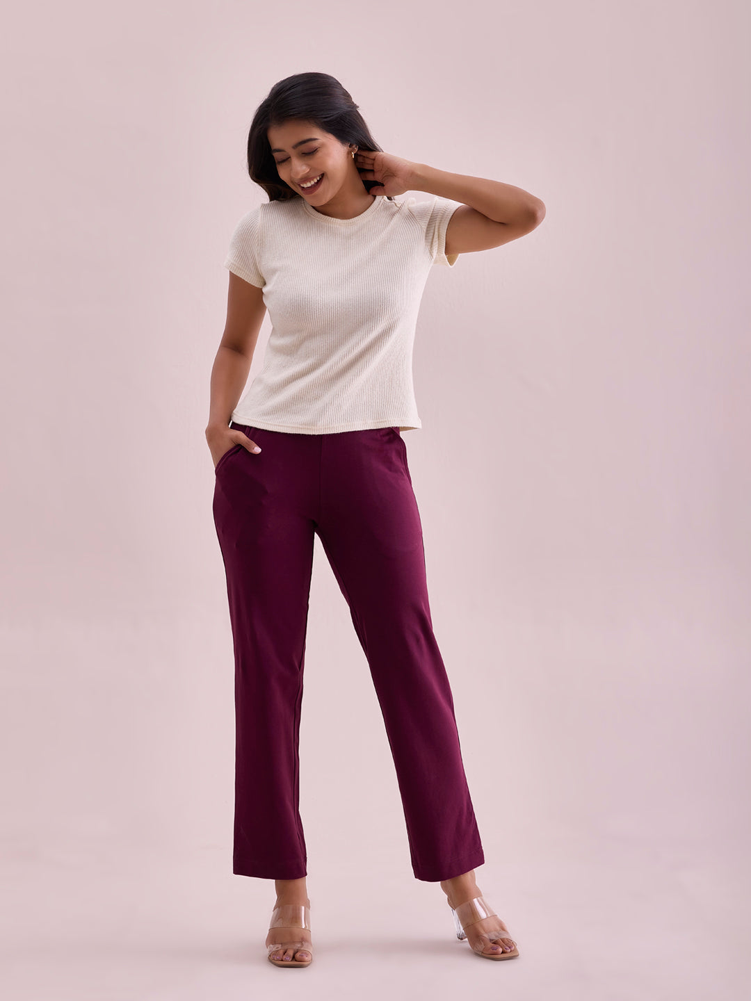 Wine Cotton Stretch Track Pant