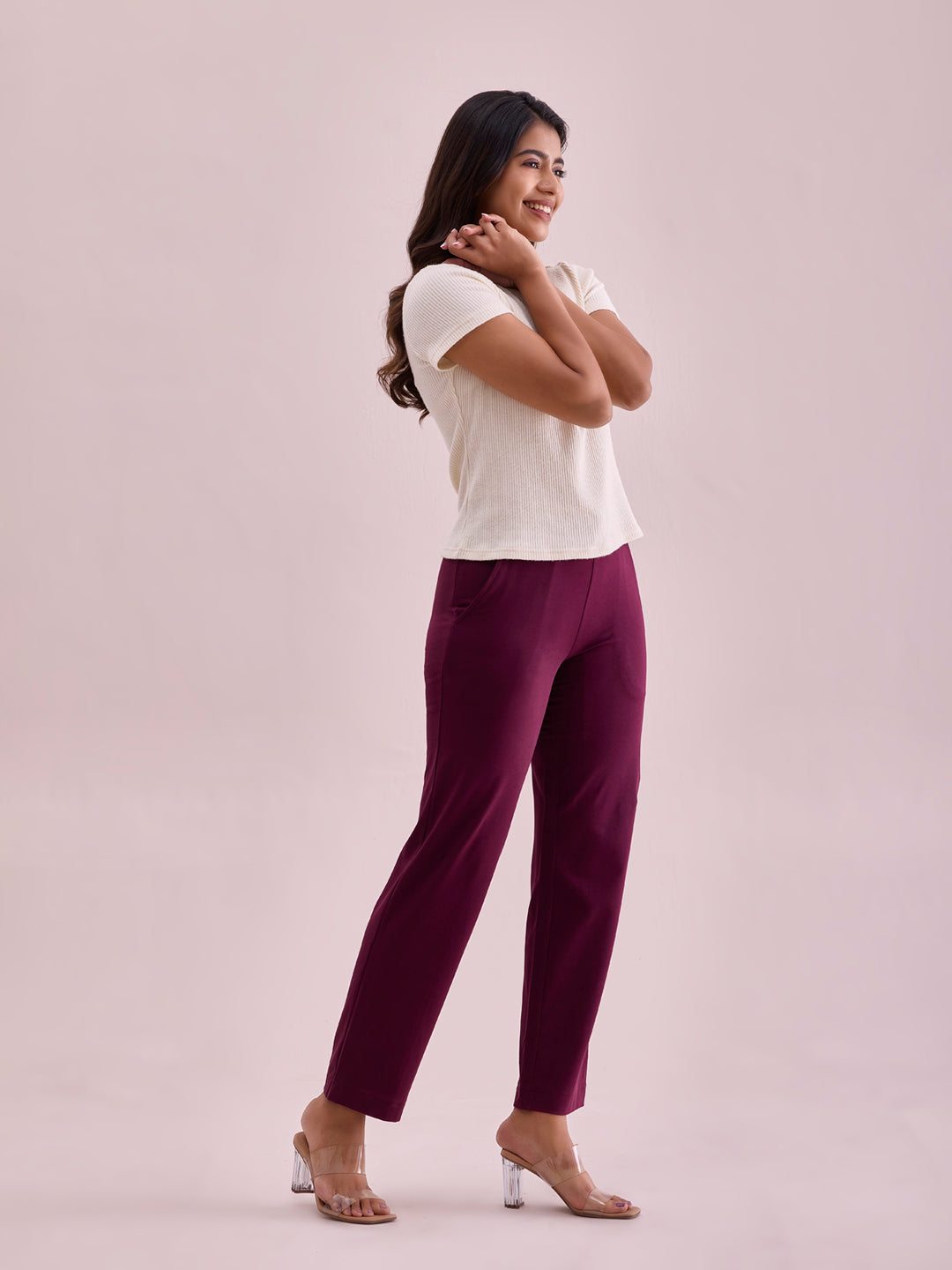 Wine Cotton Stretch Track Pant