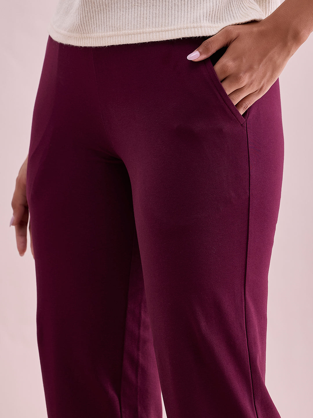 Wine Cotton Stretch Track Pant