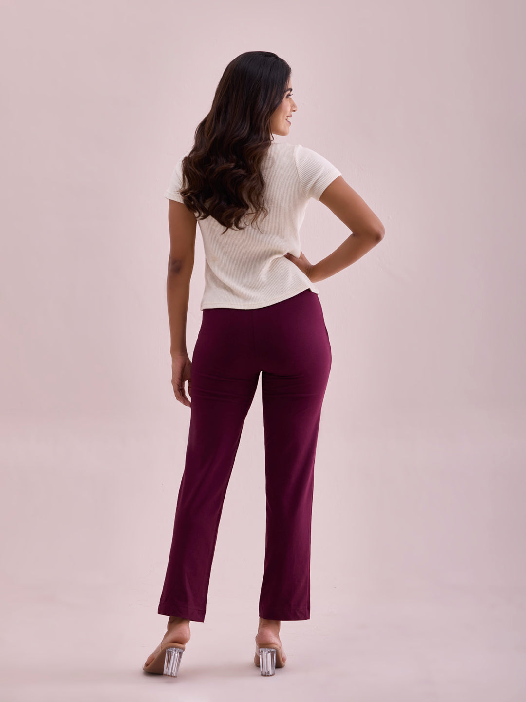 Wine Cotton Stretch Track Pant