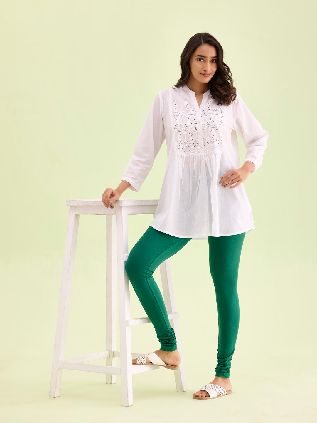 Bottle Green Cotton Stretch Churidar