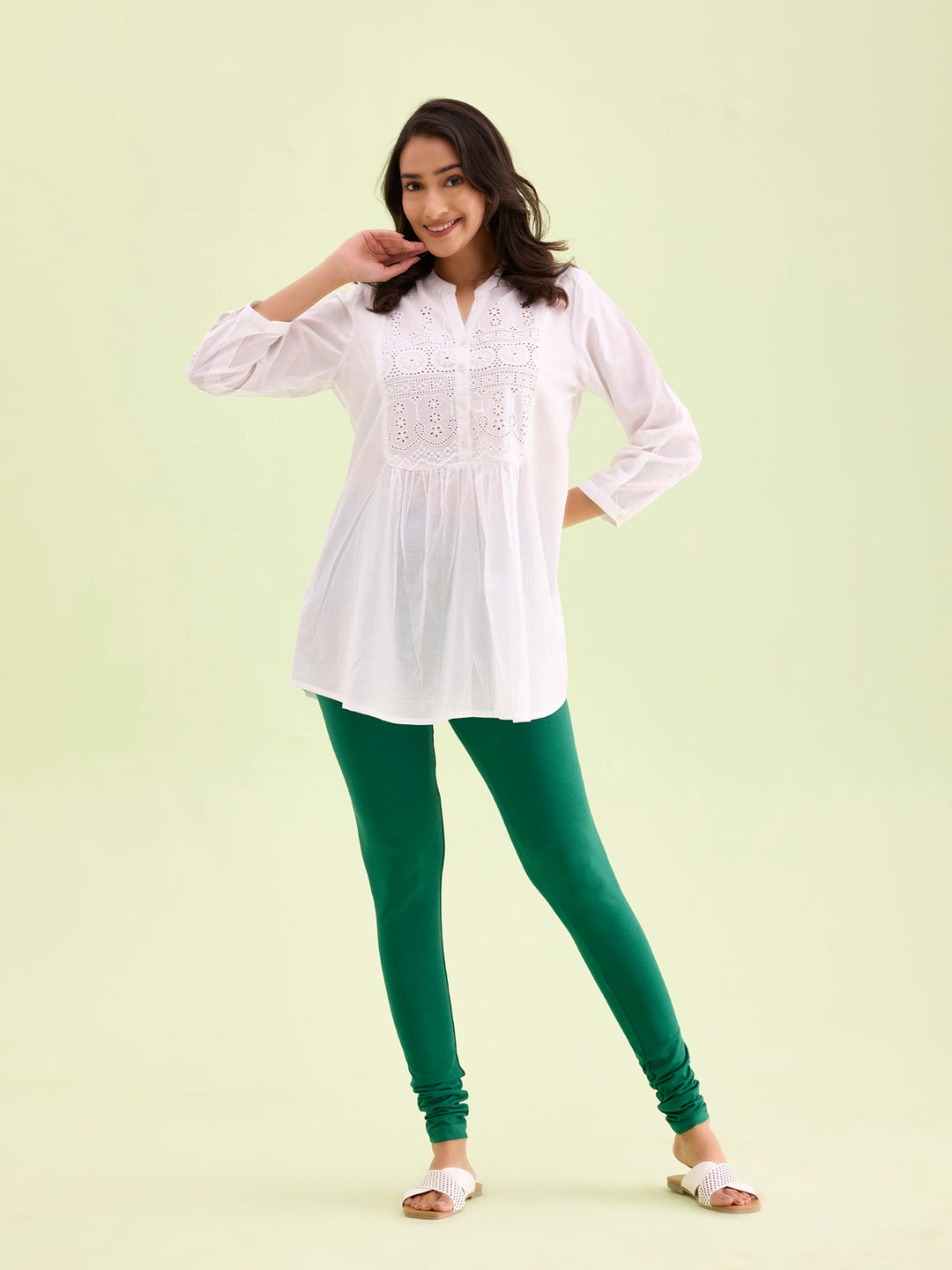 Bottle Green Cotton Stretch Churidar