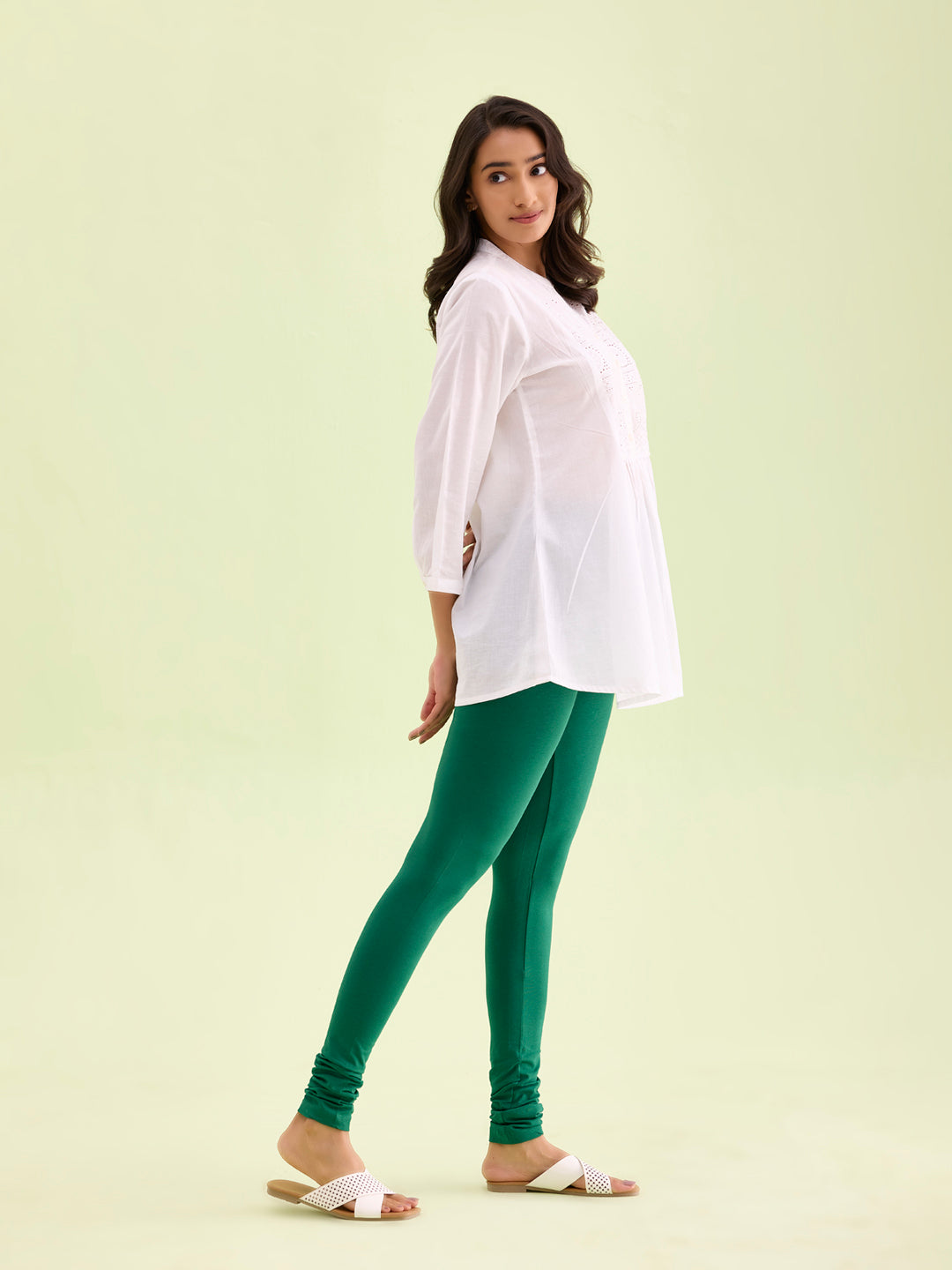 Bottle Green Cotton Stretch Churidar