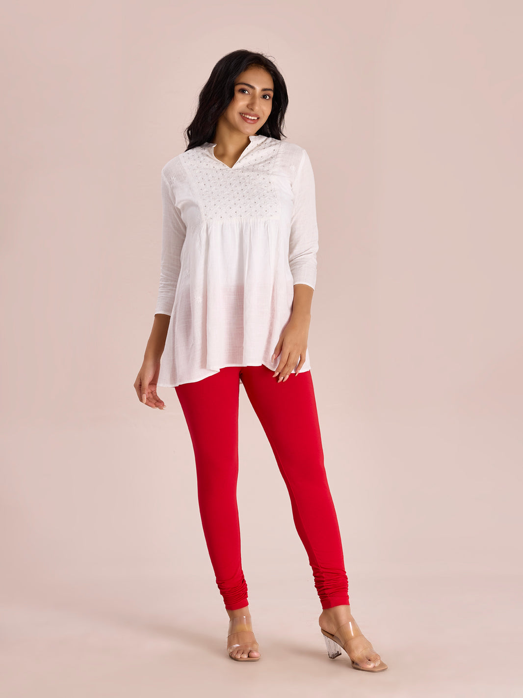 Cherry Red Cotton Churidar main image 1