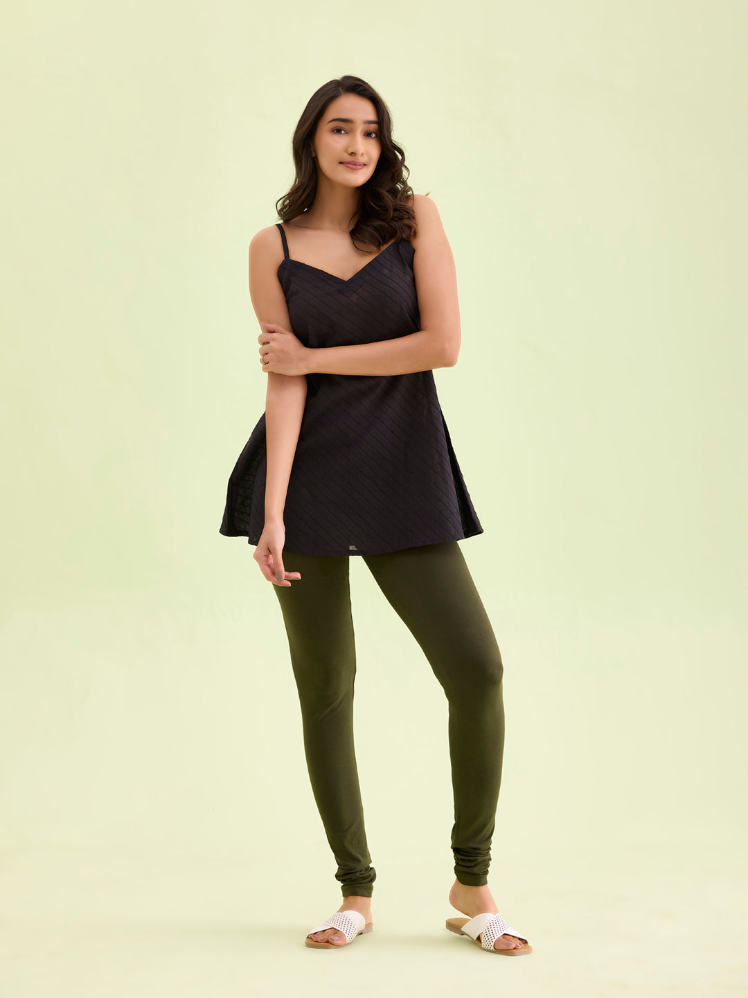 Dark Olive Cotton Stretch Churidar