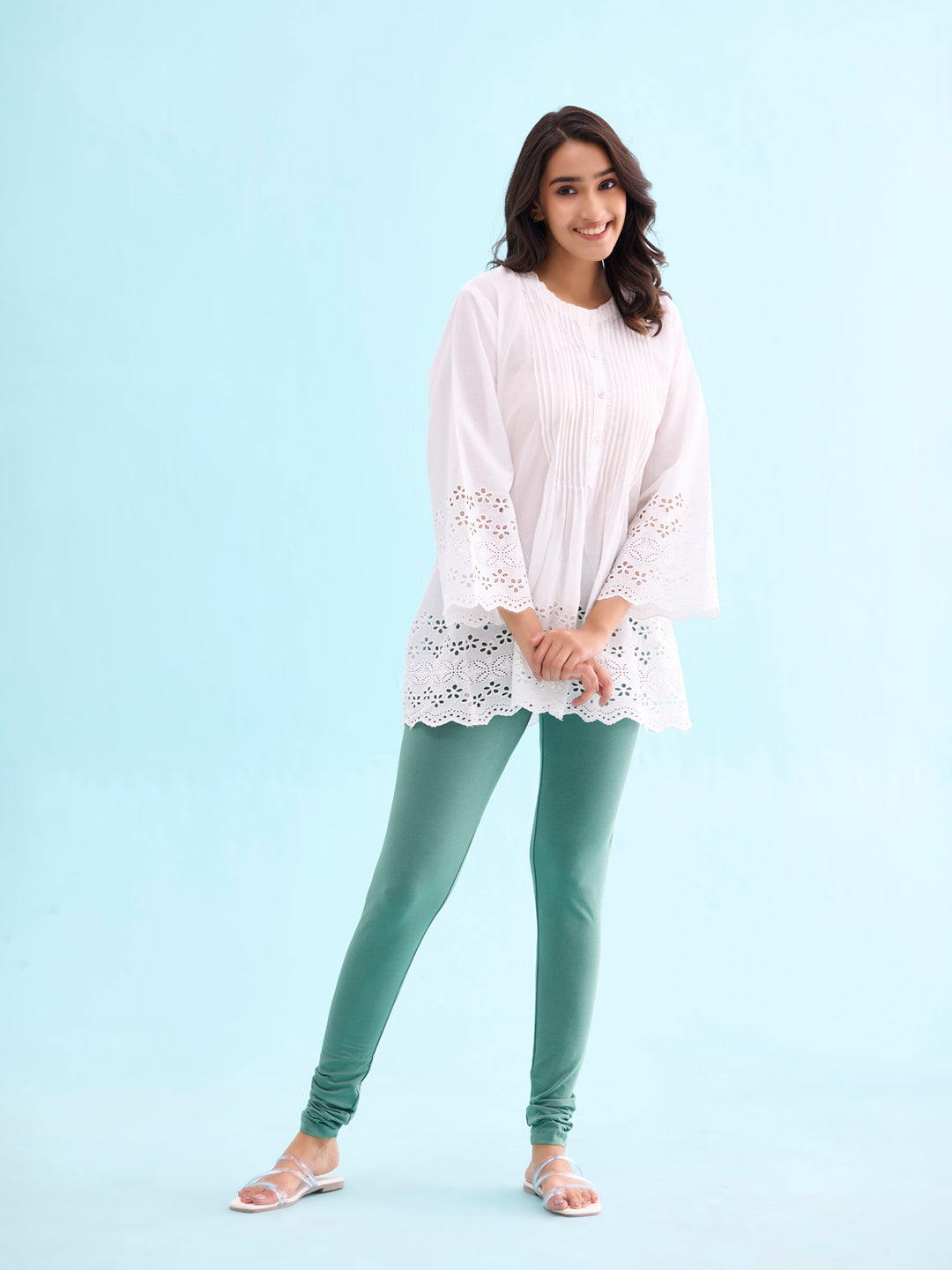 Leaf Green Cotton Stretch Churidar