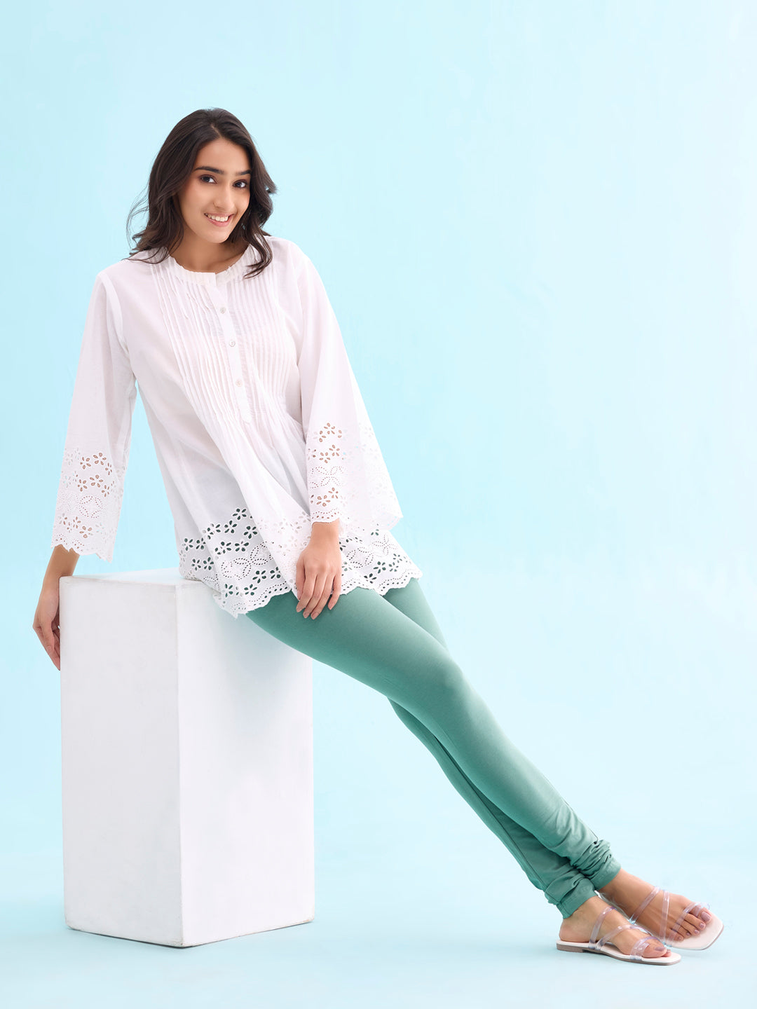 Leaf Green Cotton Stretch Churidar