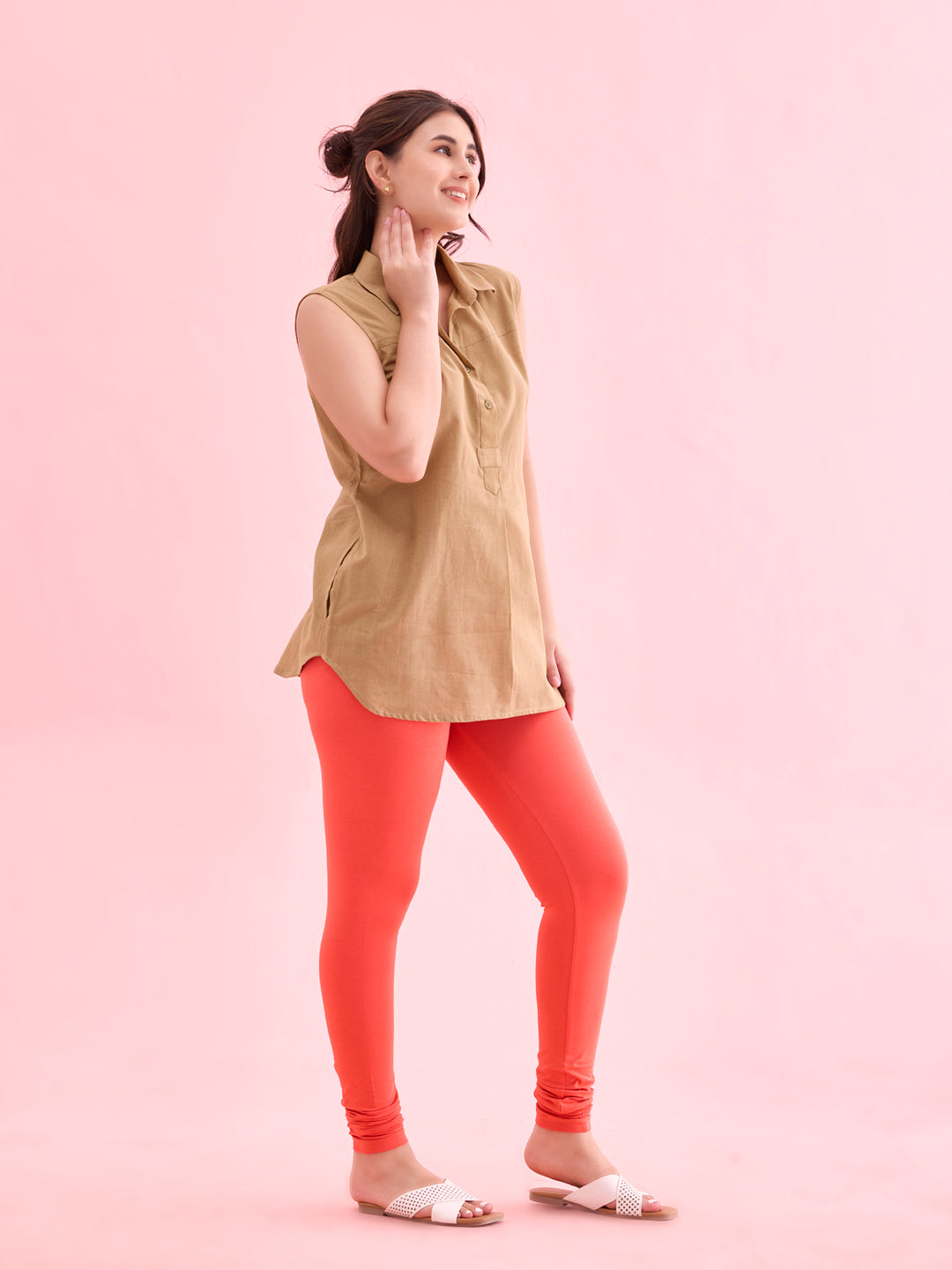 Medium Coral Cotton Stretch Churidar