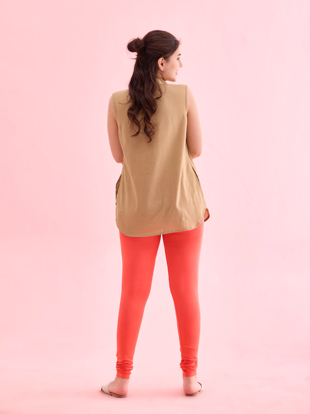 Medium Coral Cotton Stretch Churidar