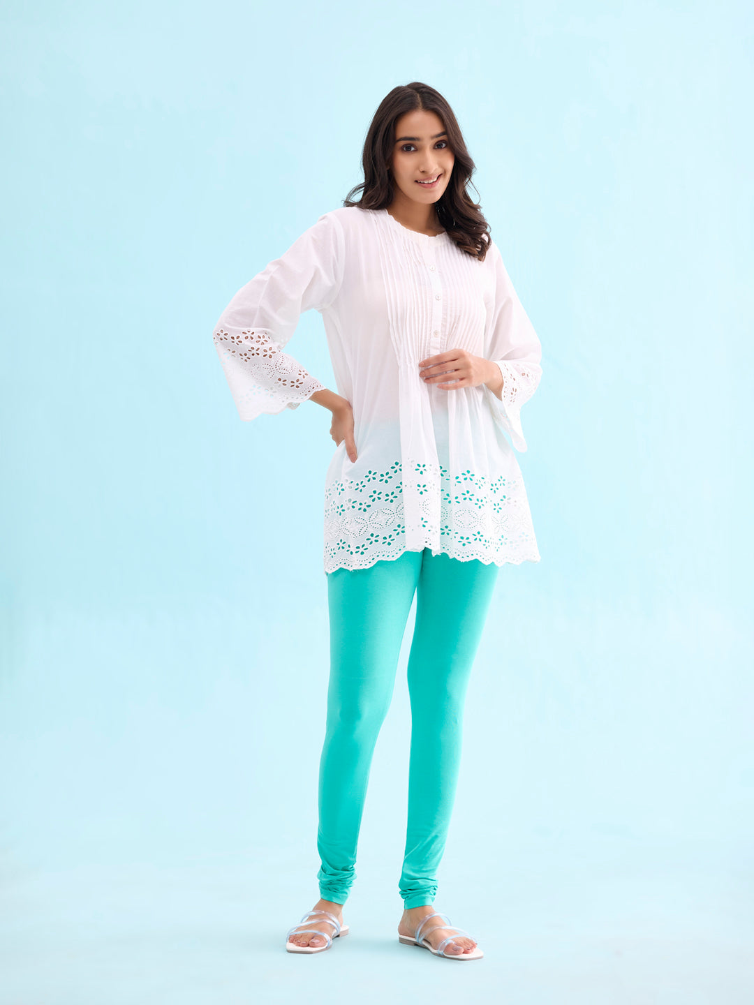 Mint Cotton Stretch Churidar