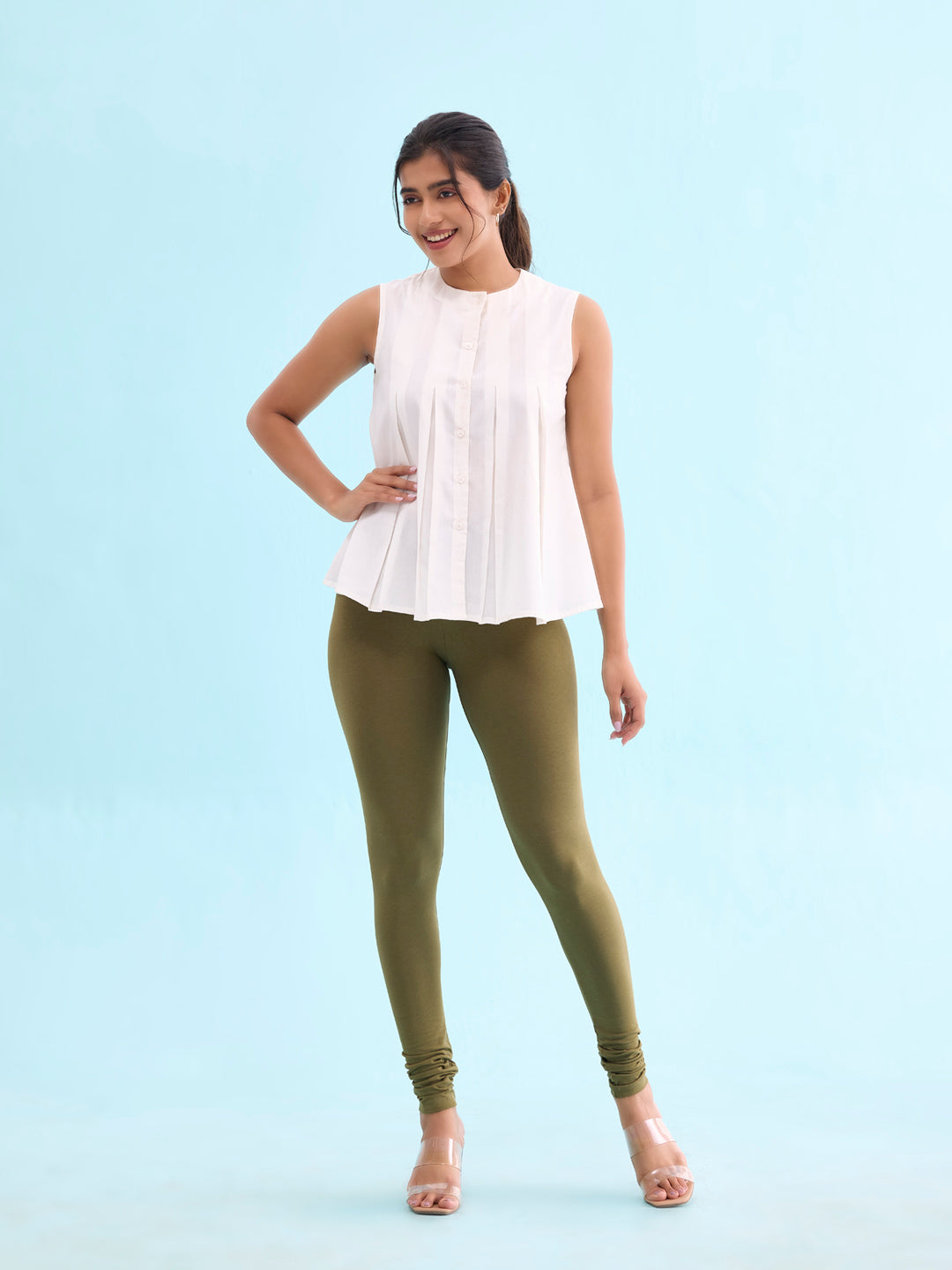 Olive Green Cotton Stretch Churidar