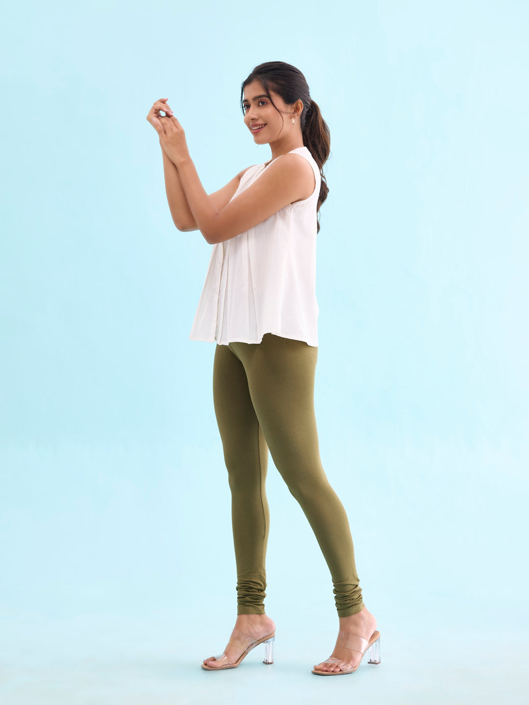 Olive Green Cotton Stretch Churidar