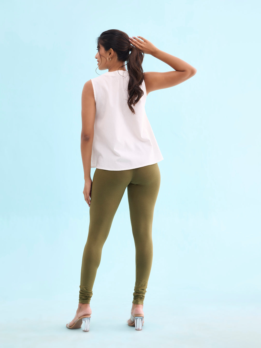 Olive Green Cotton Stretch Churidar