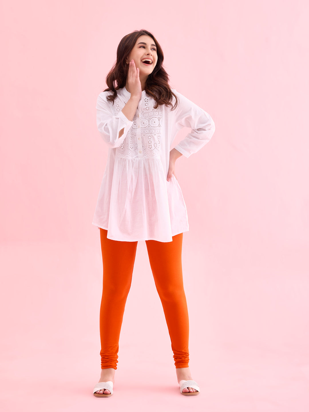 Orange Cotton Stretch Churidar