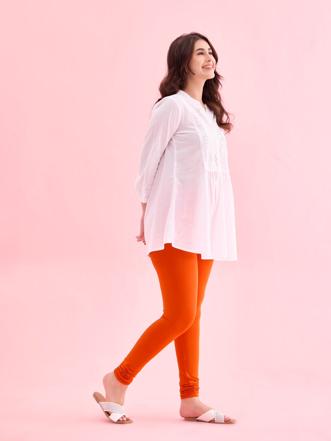 Orange Cotton Stretch Churidar