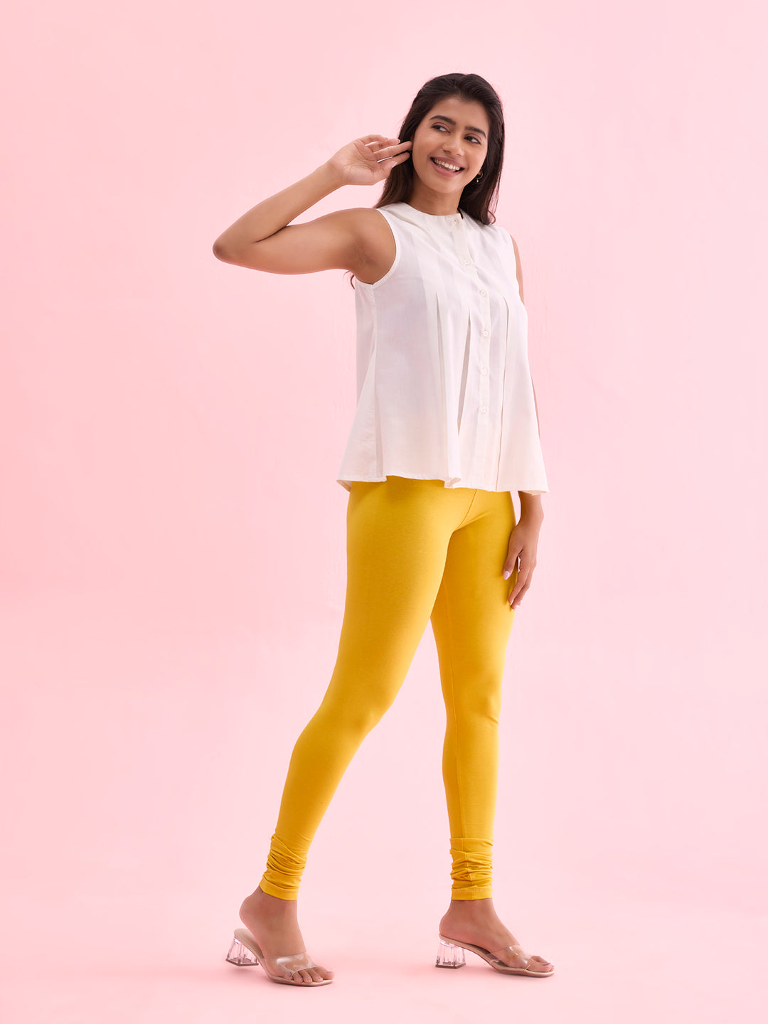 Yellow Cotton Stretch Churidar