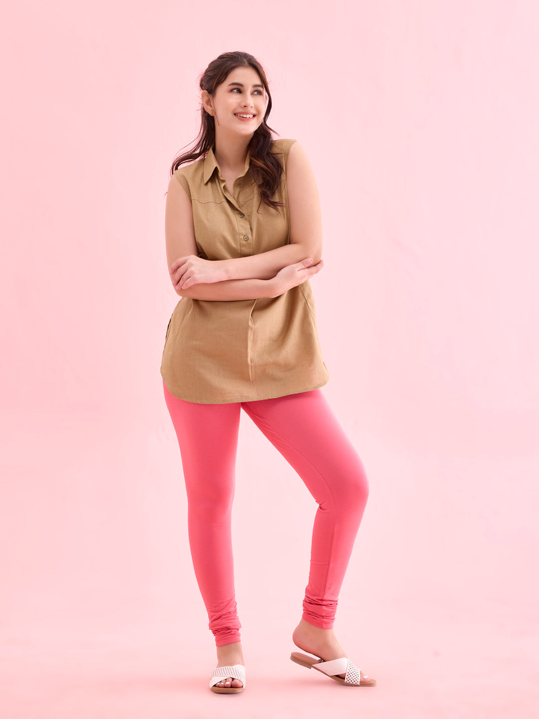 Young Pink Cotton Stretch Churidar