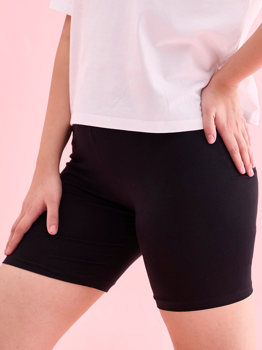 Black Cotton Stretch Cycling Shorts