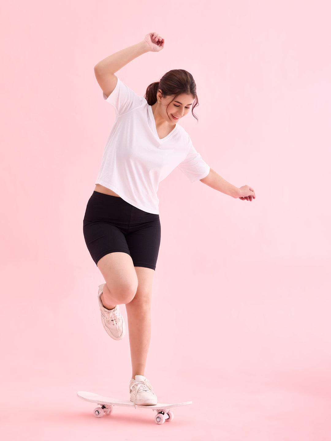 Black Cotton Stretch Cycling Shorts