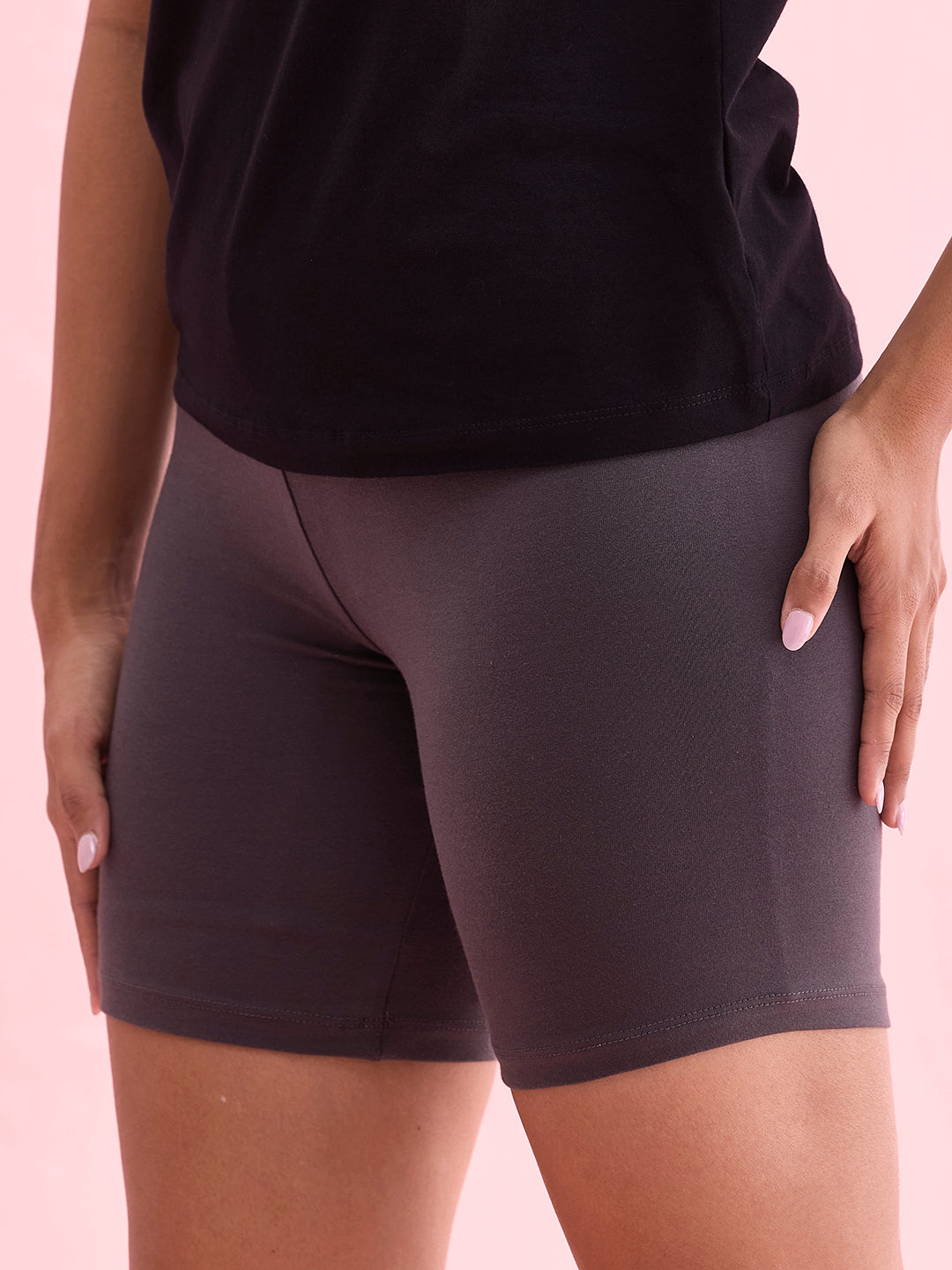 Silver Grey Cotton Stretch Cycling Shorts