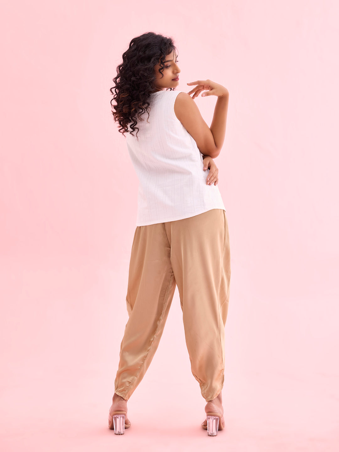 Gold Woven Viscose Harem Dhoti Pant