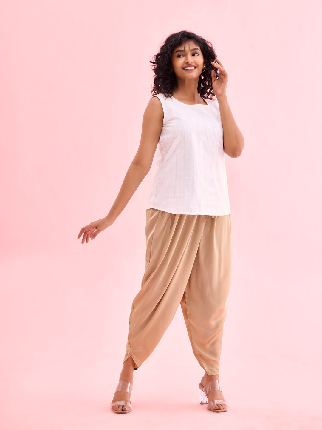 Gold Woven Viscose Harem Dhoti Pant