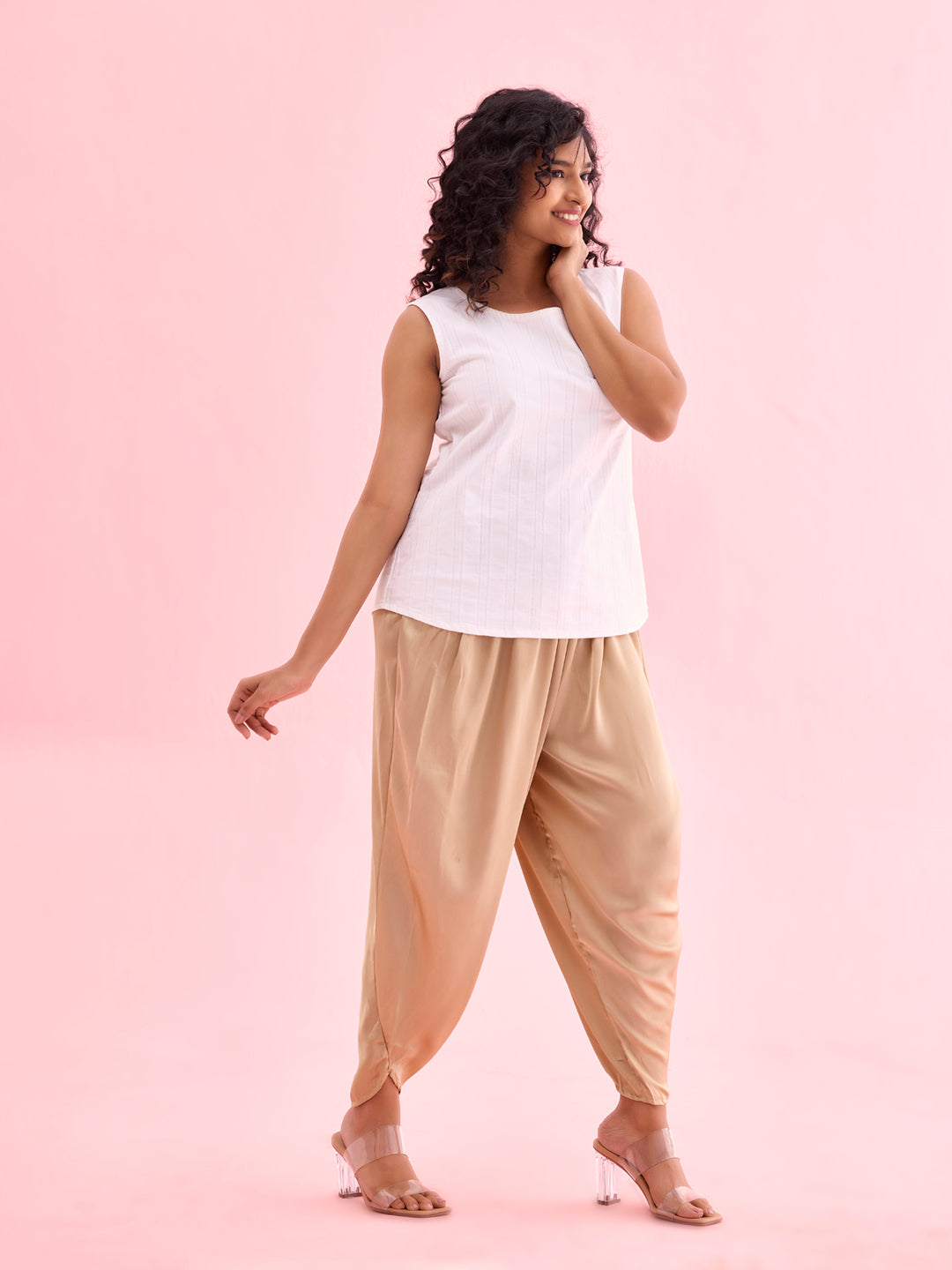 Gold Woven Viscose Harem Dhoti Pant