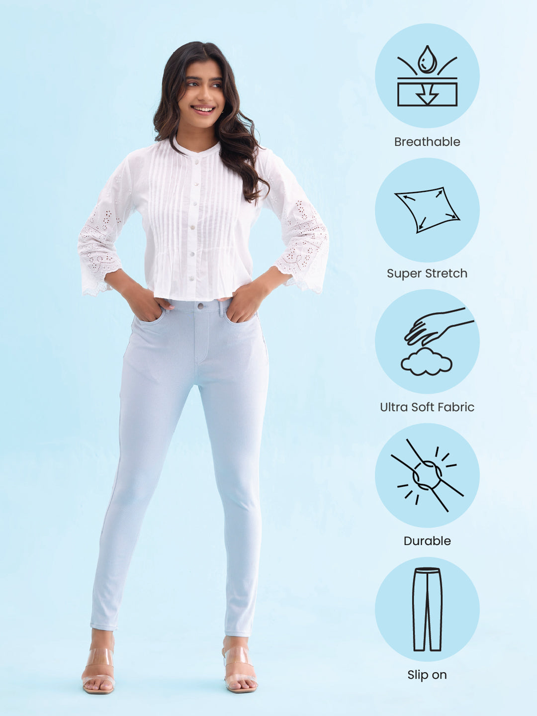 Aqua Cotton Polyester Super Stretch Jeggings