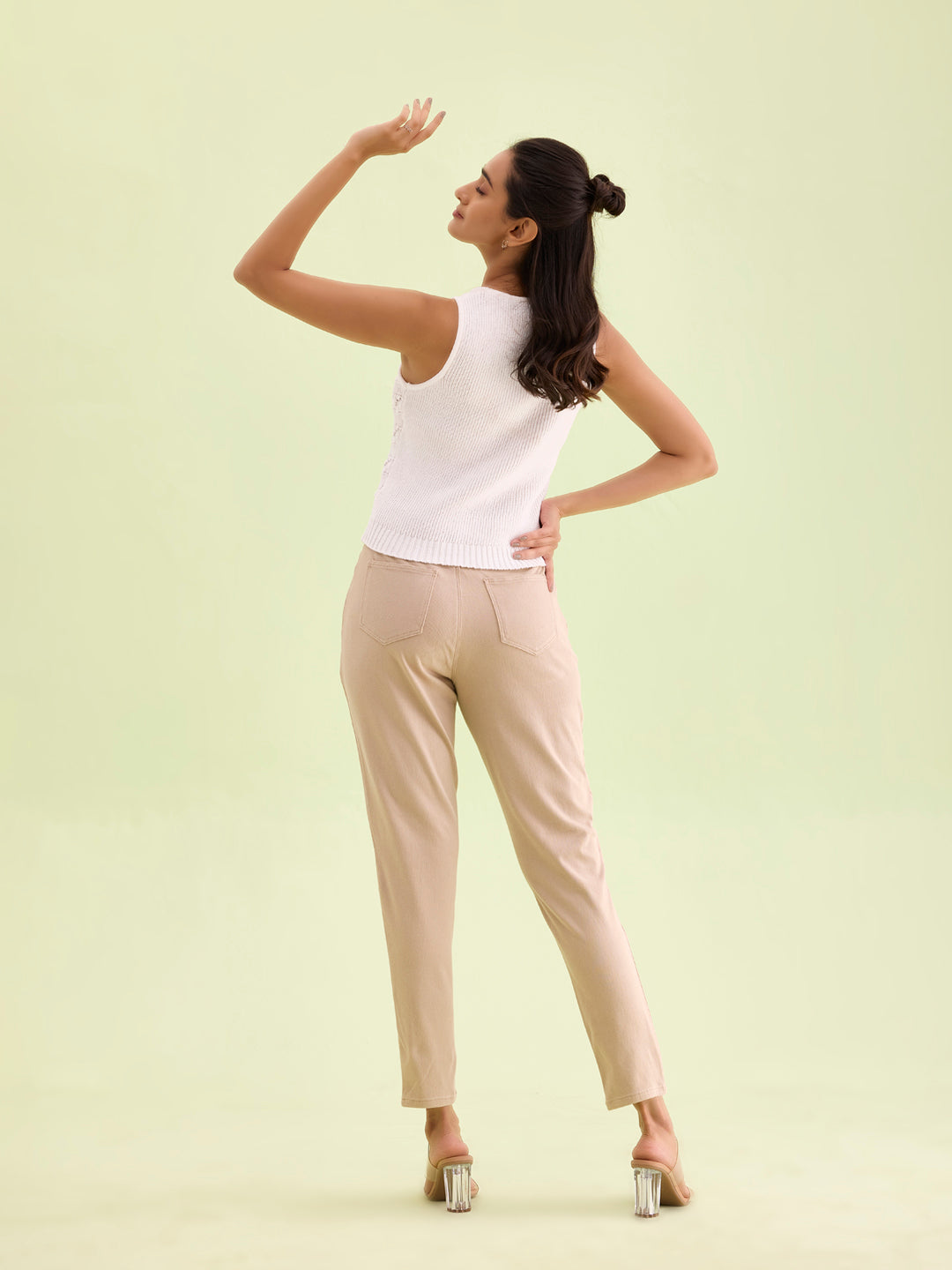 Beige Cotton Polyester Super Stretch Jeggings