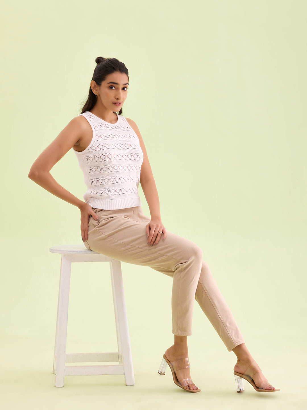 Beige Cotton Polyester Super Stretch Jeggings