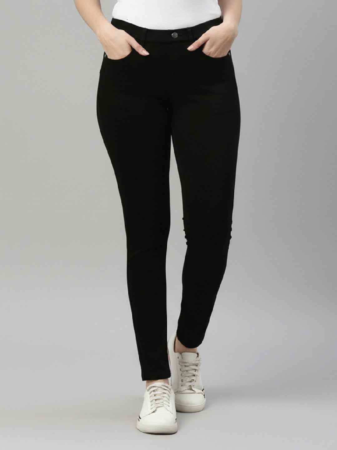 Black Cotton Polyester Super Stretch Jeggings