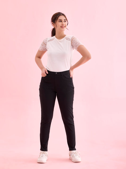 Black Cotton Polyester Super Stretch Jeggings