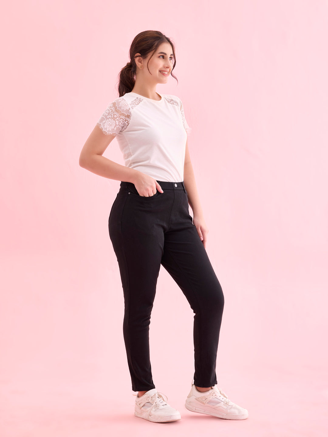 Black Cotton Polyester Super Stretch Jeggings